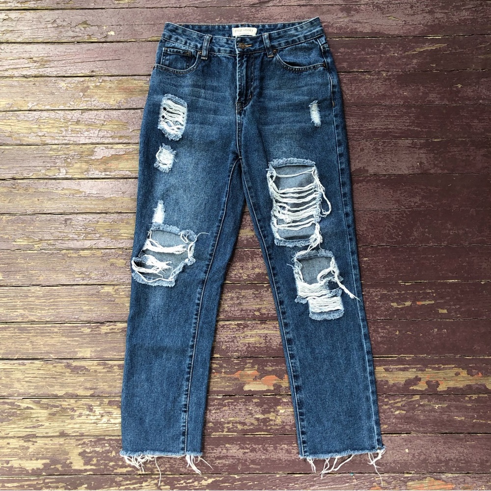 Great Smoky Los Angeles Boyfriend Jeans Size 28 High Rise Baggy Distressed